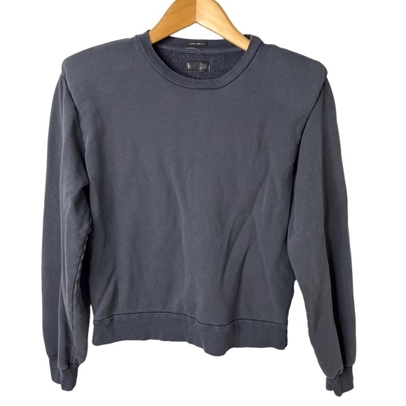 Mother The Push and Shove Sweatshirt Washed Black Size Small Shoulder Pads - Picture 2 of 7